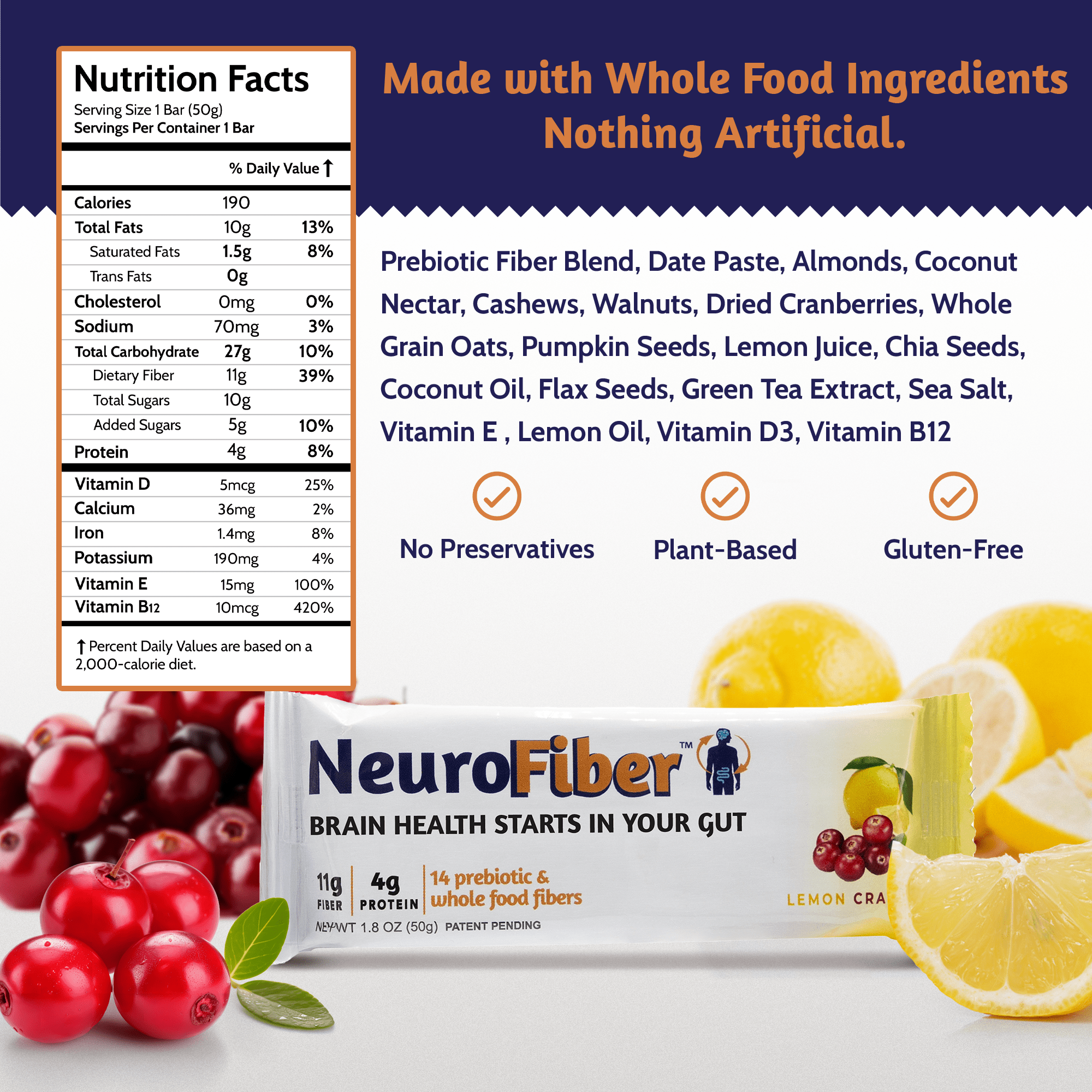 Lemon Cranberry Box: 14 bars - NeuroFiber