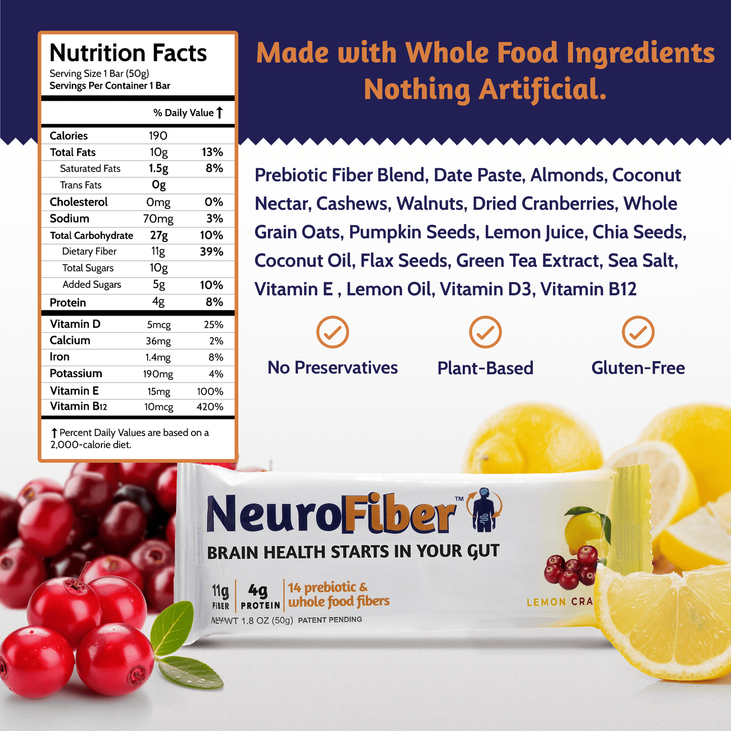Lemon Cranberry Box: 14 bars - NeuroFiber